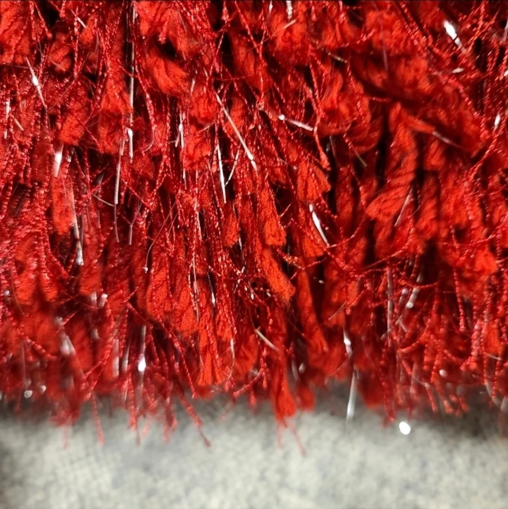 19x19 Valentines Red Shag Silver Tinsel Throw Pillow Decor by Celebrity Home NEW
